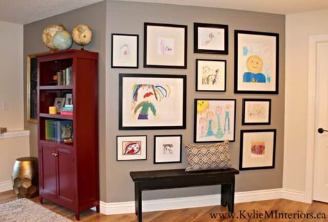 9 Gallery Walls To Give You Major Design Inspo Red Bookcase, Pewter Tankard, Kids Art Galleries, Art Display Kids, Vet Clinic, European Home Decor, Black Frames, Haifa, Kids Artwork