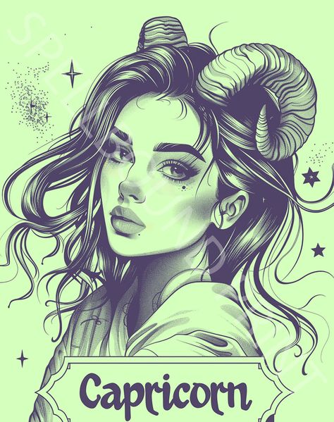 Capricorn Wall Art Poster, Zodiac Sign Decor, Elegant Capricorn Print, Capricorn Art, Zodiac Wall Art, Capricorn Woman, Zodiac Poster Capricorn Women Art, Capricorn Art Goddesses, Anime Capricorn, Capricorn Images, Fantasy Zodiac, Zodiac Dragons, Capricorn Print, Capricorn Woman, Capricorn Aesthetic