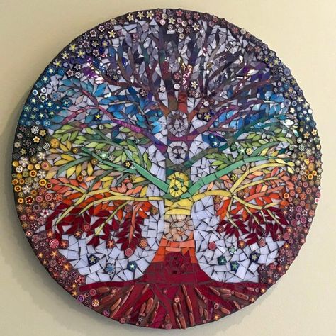 Chakra Tree of Life Mosaic Design Study | How To Mosaic Tree Of Life Mosaic, Circular Mosaic, Mosaic Tree, Tree Mosaic, Chakra Tree, Pine Tree Tattoo, Glass Art Pictures, Mosaic Garden Art, Mosaic Tile Art