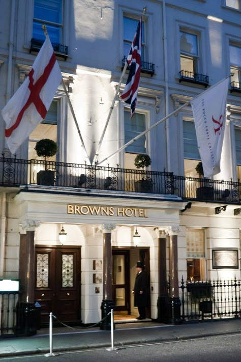 exterior of hotel with three flags above entrance Browns Hotel London, Famous Hotels, Brown Hotel, Eaton Square, Highgate Cemetery, Clapham Common, London Hotels, Westminster Abbey, Bond Street