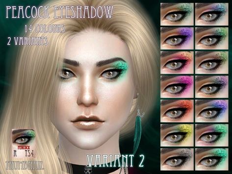 Sims Eyeshadow, Peacock Clothes, Peacock Eyeshadow, Peacock Clothing, Cc Makeup, Female Sims, Sims 4 Cc Makeup, Peacock Dress, Queen Makeup