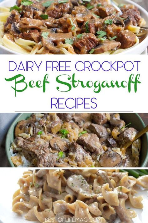 These dairy free beef stroganoff crockpot recipes are proof that you can live a healthy, non-dairy life and still enjoy delicious foods you crave. Crockpot Dairy Free Recipes | Dairy Free Crockpot Recipes | Dairy Free Slow Cooker Recipes | Food Allergy Crockpot Recipes | Food Allergy Slow Cooker Recipes #dairyfree #slowcooker Stroganoff Crockpot Recipes, Crockpot Recipes Dairy Free, Dairy Free Beef Stroganoff, Dairy Free Slow Cooker Recipes, Dairy Free Crockpot Meals, Crockpot Dairy Free, Stroganoff Crockpot, Crock Pot Stroganoff, Dairy Free Lunch