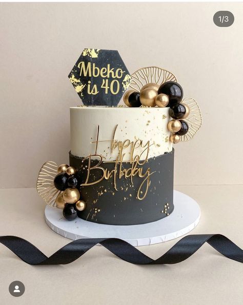 Black Gold Cake Birthday, 40 Birthday Themes For Men, Cake For 50th Birthday Men, Black Gold Silver Cake, White Black And Gold Cake Ideas For Men, 33rd Birthday Ideas For Him, 50th Bday Cakes For Men, 60th Birthday Cake Ideas, Black And Gold 60th Birthday Cake