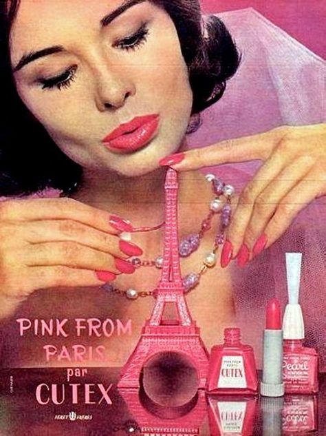 1950s Nails, 60s Nails, Nail Magazine, Makeup Advertising, Nail Ads, 1960s Makeup, Vintage Makeup Ads, Vintage Beauty Ads, Paris France Eiffel Tower