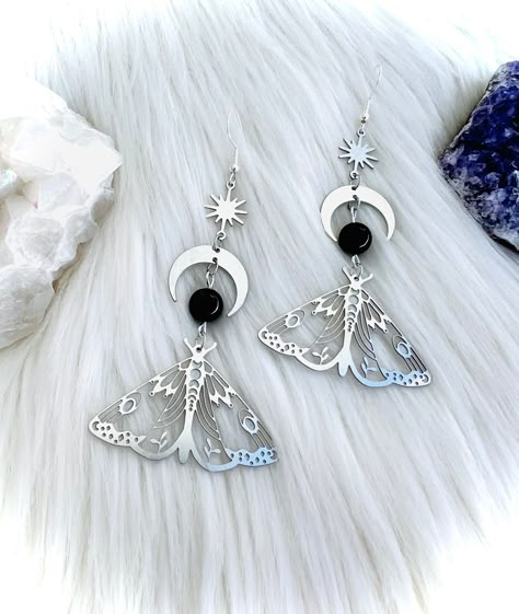 Boho Spiritual, Witchy Earrings, Cottagecore Grunge, Moth Butterfly, Grunge Cottagecore, Earrings Butterfly, Black Tourmaline Crystal, Luna Moth, Magical Jewelry