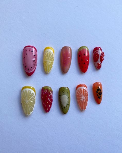 Kiwi Nail Art, Kiwi Nails, Berry Nails, Fruit Nails, Fruit Nail, Custom Press On Nails, Aesthetic Nails, Level 4, 3d Nail Art