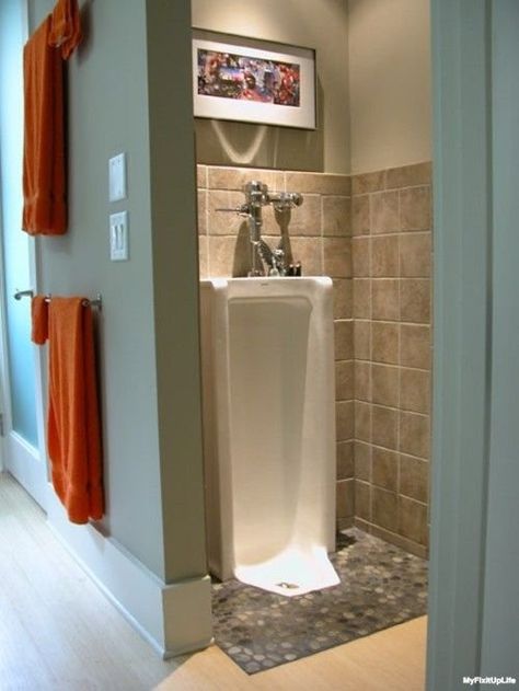 Don't forget the full length urinal in your bathroom man cave. Man Cave Bathroom Ideas, Bathroom Urinal, Cave Bathroom, Man Cave Bathroom, Man Room, Boys Bathroom, Basement Bathroom, Up House, Man Cave Garage