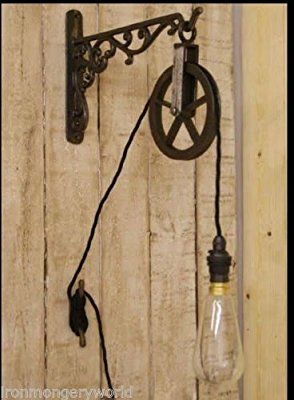 IRONMONGERY WORLD® Industrial cast iron wall bracket Pulley Sconce Vintage Light Hanging lantern - Antique Iron Pulley Light Fixture, Pulley Wall Light, Pulley Decor, Pulley Light, Wall Light Fittings, Cast Iron Wall, Luminaire Vintage, Light Hanging, Vintage Lanterns