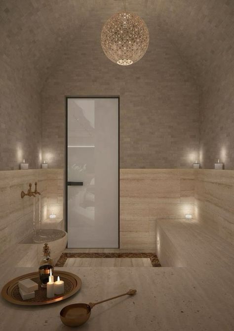 Turkish Hammam Design Modern, Spa Steam Room Design, Home Hamam, Spa Center Design, In Home Spa, Hammam Bathroom, Home Steam Room, Spa Hammam, Hammam Spa