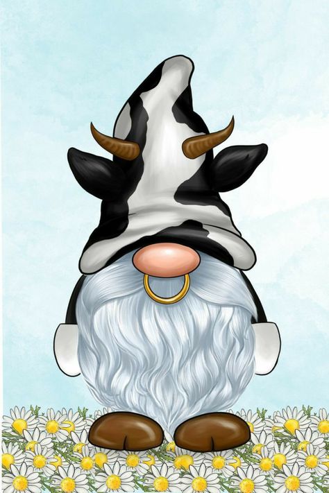 Gnome Animals, Cow Gnomes, Xmas Crafts To Sell, Cow Gnome, Cow Cartoon Images, Gnome Painting, Summer Rocks, Gnome Wallpaper, Gnome Crafts