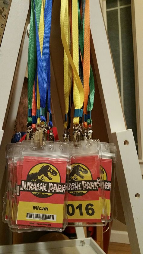 Jurassic Park Name Badges Jurassic Park Party Games Kids, Jurassic Park Birthday Party Invitations, Jurassic Park Table Centerpieces, Jurassic Park Jeep Diy, Jurassic Park Themed Birthday Party, Jurassic Theme Party, Jurassic Park Birthday Invitations, Jurassic Park Bachelorette Party, Jurassic Park 1st Birthday Party