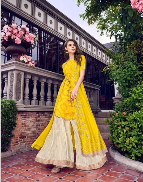 Long Jacket Dresses, Sharara Dress, Gown With Jacket, Sharara Designs, Jacket Dresses, Blouse Lehenga, Dresses By Style, Lehnga Dress, Gaun Fashion