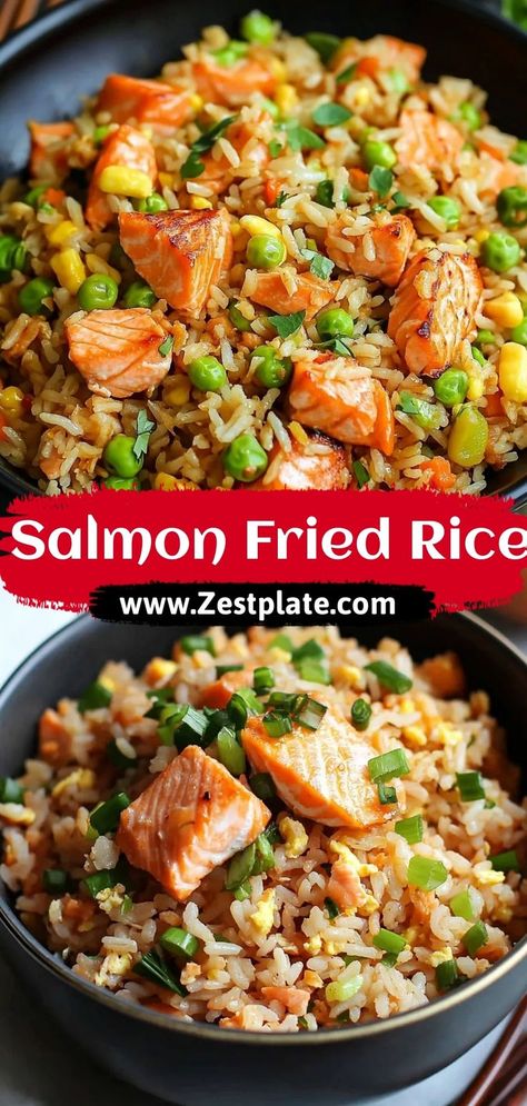 Salmon Fried Rice Fried Rice With Brown Rice, Recipe With Cauliflower, Salmon Brown Rice, Salmon Fried Rice, Salmon Fried, Extra Protein, Potato Rice, Healthy Salmon, Cauliflower Fried Rice