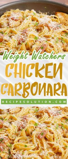 weight watchers chicken carbonara recipe // Chicken Carbonara // #weightwatchersrecipes #smartpointsrecipes #WeightWatchers #weight_watchers #Healthy #Skinny_food #recipes #smartpoints #WW #Carbonara #chicken Carbonara Ingredients, Chicken Carbonara Recipe, Weight Watchers Meals Dinner, Alfredo Chicken, Chicken Carbonara, Chicken And Bacon, Smart Points Recipes, Chicken Spaghetti Recipes, Weight Watchers Meal Plans