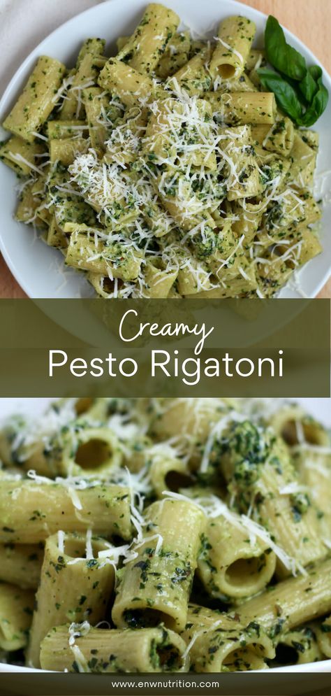 Pesto Pasta Meatballs, Basil Pesto Dishes, Pesto And Ricotta Pasta, Pesto Rigatoni, Rigatoni Pasta Recipes, Vegetarian Pesto, Bow Tie Pasta Recipe, Pesto Pasta Bake, Homemade Basil Pesto