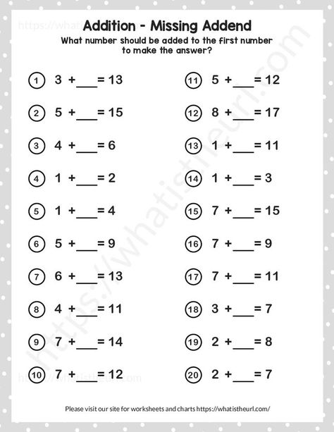 It is an educational workbook that will help your child practice their math skills. It has basic addition problems for students to solve. The sum is no more than 20, so it won’t overwhelm the child. This work is our 5th worksheet. Please download the PDF Missing addend- sums no more than 20-Exercise 5 Maths Sums, Missing Addend, Letter Worksheets For Preschool, First Grade Math Worksheets, Maths Paper, Mathematics Worksheets, English Teaching Resources, Letter Worksheets, English Teaching