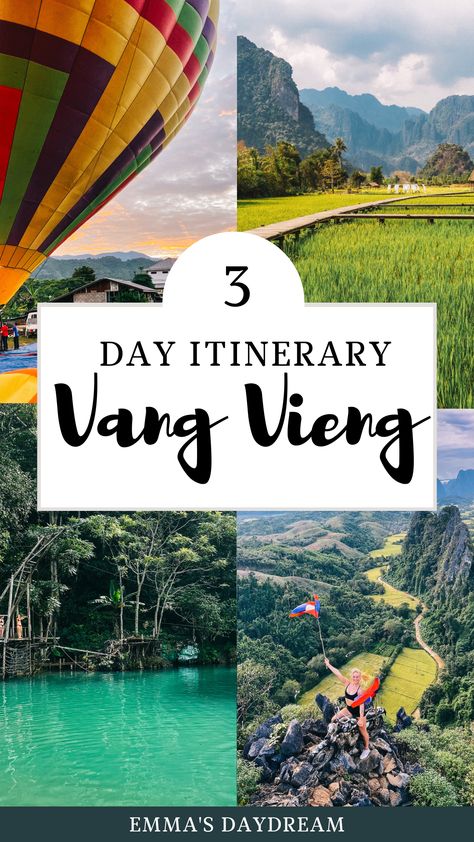 One of the best places to travel in Southeast Asia is Laos, and I recommend incorporating 3 days in Vang Vieng into your Laos Travel Itinerary. There are so many things to do in Vang Vieng, Between tipsy tubing, going in a hot air balloon, and relaxing at the blue lagoons. | Laos Travel | Vang Vieng itinerary | best things to do in Vang Vieng | Laos Travel itinerary | 10 days in Laos | Vientiane Laos | Luang Prabang | Southeast Asia Travel | Backpacking Southeast Asia Backpacking Southeast Asia, Vang Vieng, Vientiane Laos, Laos Travel, Asia City, Vientiane, Luang Prabang, Epic Photos, Asia Travel Guide