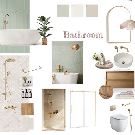 Mood Board For Bathroom, Bathroom Design Boards, Bathroom Design Board Color Schemes, Bathroom Idea Board, Guest Bath Mood Board, Modern Bathroom Mood Board, Scandinavian Bathroom Mood Board, Sage Green Bathroom Mood Board, Spa Bathroom Mood Board