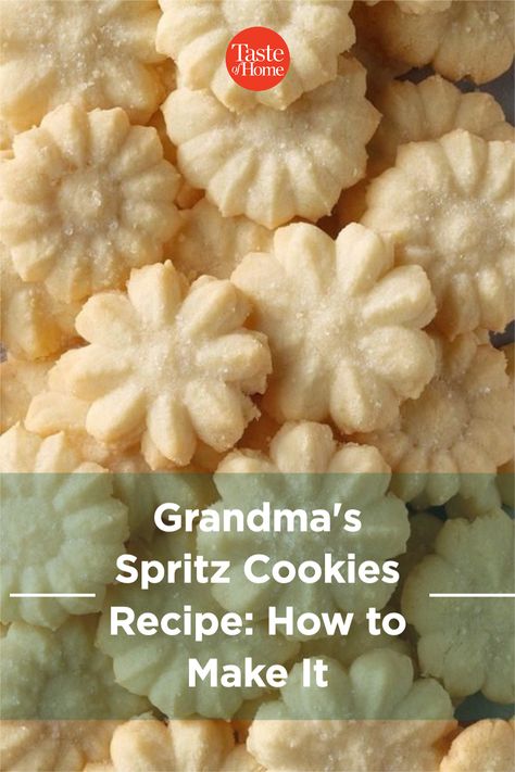 Grandma's Spritz Cookies Recipe: How to Make It Best Spritz Cookie Recipe, Buttery Spritz Cookies, Spritz Cookie, Butter Cookie Recipe Easy, Chewy Chocolate Chip Cookies Recipe, Spritz Cookie Recipe, Christmas Cookie Recipes Holiday, Cookies Bars, Spritz Cookies