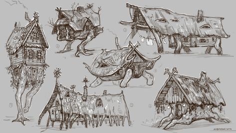 ArtStation - Walking houses, (Angevere) Ona Naumaviciute Walking House Concept Art, Drawing Environments, House Concept Art, House Concept, Magic House, Chara Design, Paintings And Drawings, Image Painting, Concept Art Drawing