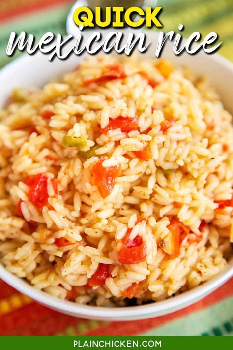 Quick Mexican Rice - only 6 ingredients and ready in 20 minutes! Rice, butter, chicken broth, Rotel, chili powder and paprika. SO much better than the Mexican restaurant!! Everyone loves this quick Mexican Rice recipe!! #rice #mexican #mexicanrestaurant #glutenfree Rotel Rice Recipes, Quick Mexican Rice, Rotel Chili, Sour Cream Chicken Enchilada Recipe, Rice Mexican, Mexican Rice Recipe, Mexican Rice Easy, Mexican Chicken Casserole, Mexican Rice Recipes