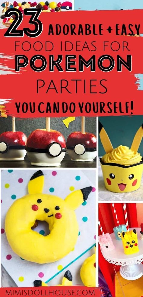 Delicious and Fun Pokemon Cookies, Cakes and Desserts! If you are planning a Pokemon party, you can't go wrong with adorable Pokemon cakes, Pikachu cookies and adorable desserts! You will love baking and EATING these fun little Pokemon treats. Gotta catch 'em all!! #charmander #pikachucake #pikachutwinkies #pokemonpartyideas #pokemonparty #tweenparty Pokemon Themed Cocktails, Pokemon Birthday Candy Table, Pikachu Food Ideas, Pokemon Baking Ideas, Pokemon Cookies Easy, Pokemon Party Snacks Food Ideas, Pokemon Bridal Shower Ideas, Pokemon Birthday Desserts, Pokemon Dinner Ideas