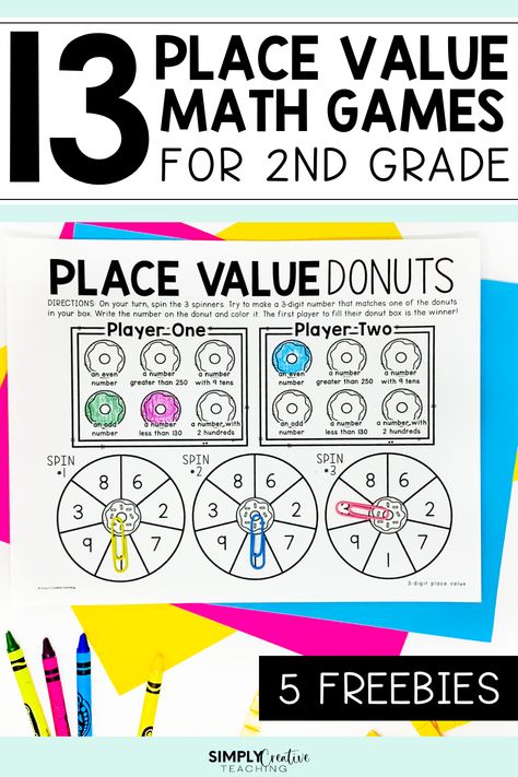 Are you looking for new math games to teach place value? Check out this list of 13 fun and easy place value games. These games are a must have for 2nd grade teachers. Your students will love these engaging and interactive math games. Add them to your guided math rotations to help your students build their place value skills. As a bonus, get 5 FREE place value math games you can download today! Learn more here! Math Games For 2nd Grade, Interactive Math Games, Place Value Math Games, Guided Math Rotations, Teach Place Value, 2nd Grade Math Games, Place Value Games, Free Math Games, Math Rotations