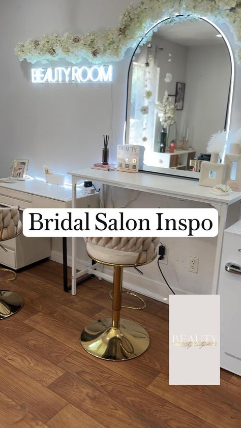 Bridal Salon Inspo Artist Room Ideas, Makeup Artist Room Ideas, Home Makeup Studio, Makeup Studio Design, Makeup Artist Room, Makeup Studio Decor, Bridal Hairstylist, Essential Makeup, Bridal Expo