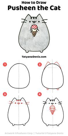 How To Draw Pusheen, Draw Kawaii, Simple Cat Drawing, Cats Painting, Laughing Funny, Cat Drawing Tutorial, Cat Steps, Cute Cat Drawing, Cat Doodle