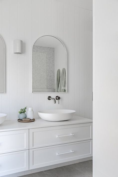 Project Bombira — Mae and Co Blue Vanity Powder Room, Hampton Bathroom Ideas, Modern Hamptons Bathroom, Light Blue Vanity, Hamptons Style Bathroom, Hampton Style Bathrooms, Vanity Powder Room, Hamptons Modern, Modern Hampton