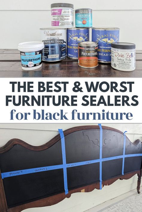 I tested all the furniture sealers over black paint to see which top coat actually gives a crystal clear streak-free finish. And now I'm sharing which furniture top coats work best for black paint and which were the worst! This will help your next black piece of furniture look absolutely stunning! Black Chalk Paint Furniture, Chalk Paint Techniques, Chalk Paint Finishes, Black Painted Furniture, Beyond Paint, Black Paint Color, Dark Paint Colors, Black Chalk Paint, Painted Bedroom Furniture