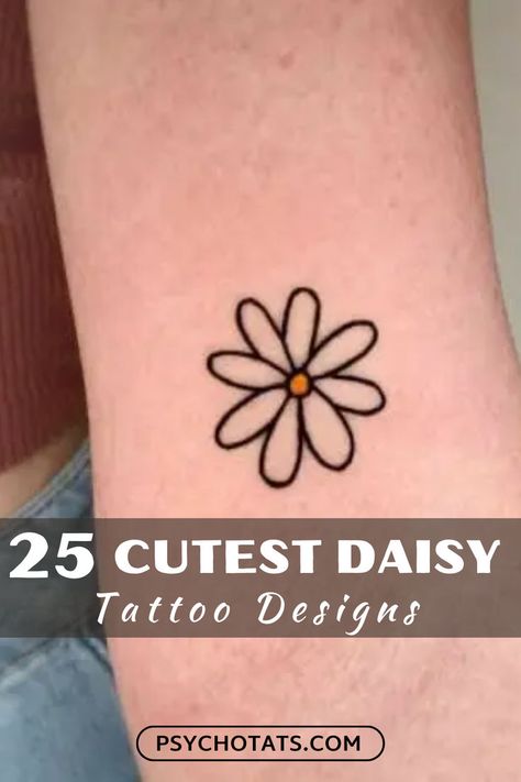 Daisy Tattoo Tattoo Designs Vintage, Daisy Tattoo Ideas, Joy Tattoo, Daisy Tattoo Designs, Cool Wrist Tattoos, Flower Wrist Tattoos, Faith Tattoo, Daisy Tattoo, Birth Flower Tattoos