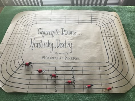 Kentucky Derby Game! Takes up to 6 players. Each buy in to “race” is $1. Each player has a dice and they pick a horse. All dice are rolled and the numbers represent the Horses and how many spaces they move. For example: 3 6’s are rolled and 3 2’s are rolled. This means Horse 6 moves 3 spaces and horse 2 moves 3 spaces. Winner receives all the buy in Money. Horse Races Birthday Party, Derby Party Games Adults, Kentucky Derby Games For Adults, Kentucky Derby Fundraiser, Kentucky Derby Games, Kentucky Derby Party Games, Derby Games, Kentucky Derby Themed Party, Horse Racing Party