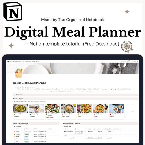 Notion Template Free, Study Planner Free, Shopping List Template, Life Planner Organization, Recipe Book Templates, Food Template, Meal Planner Template, Book Templates, Meal Planning Template