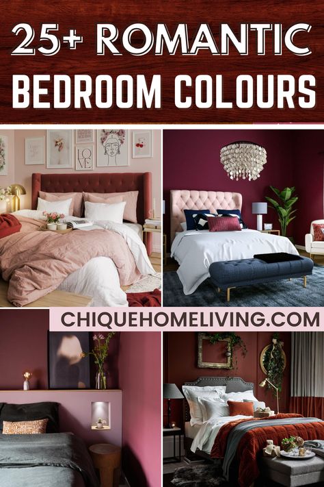 Are you looking for romantic colour ideas for the bedroom? These refreshing and romantic bedroom colour combinations will instantly take your bedroom from drab to fab. Bedroom Wall Colour Combination, Red Bedroom Walls, Romantic Bedroom Colors, Bedroom Ideas For Couples Romantic, Wallpaper Bedroom Aesthetic, Warm Bedroom Colors, Aesthetic Bedroom Design, Small Bedroom Colours, Cozy Bedroom Colors