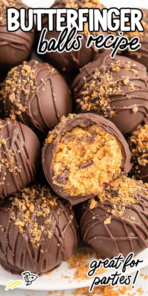 Butterfinger Balls Chocolate Peanut Butter Buckeyes, Butterfinger Blizzard Recipe, Butterfinger Bark Cheezits, Peanut Butter Bonbons, Packaging Treats Ideas, Butterfinger Chocolate Chip Cookies, Butterfinger Peanut Butter Balls, Alcohol Balls Recipe, Thanksgiving Truffle Desserts