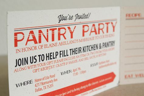 Pantry Party Invitation on Behance Fill The Pantry Shower Ideas, Stock The Pantry Shower, Kitchen Wedding Shower, Engagement Party Dinner, Pantry Gifts, Brothers Wedding, House Gift Box, Housewarming Gift Baskets, Wedding Shower Invitation