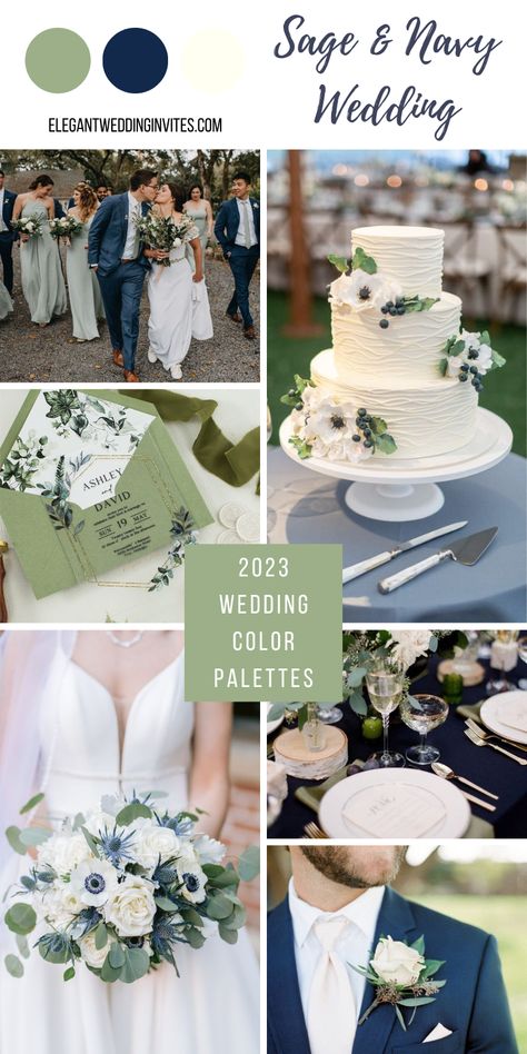 Slate Blue Sage Green Wedding, Navy Blue Wedding Colour Schemes, September Wedding Sage Green, Sage And Dark Blue Wedding, Eucalyptus And Navy Blue Wedding, Navy Sage White Gold Wedding, Navy And Seafoam Wedding, Navy And Sage Wedding Invitations, Wedding Color Schemes Eucalyptus