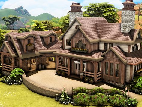 Farm Sims 4 House, Sims 4 Small Farmhouse, Farmhouse Cc Sims 4, The Sims 4 Ranch House, Sims 4 Vineyard, Sims4 Farmhouse, Sims 4 Ranch Build, Sims Ranch House, Sims 4 Farmhouse Layout