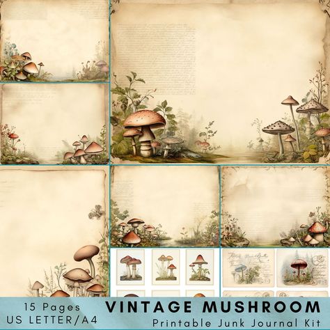 A great set with a Vintage Mushroom forest theme. With mushrooms, tags, bookmarks and stamps.   IN THIS KIT YOU WILL FIND: .: 10 foldable junk journal pages (20 pagina's folded) .: 5 pages extra's. Bookmarks, Tags, Stamps, Vintage Photo's and Postcards. junk journal kit, mushroom printable, junk journal pages, printable bundle, scrapbooking paper, scrapbooking pages, antique bookmark, fall autumn, page kit, vintage mushroom, mushroom kit, mushroom journal, forest ephemera Mushroom Junk Journal, Mushroom Printable, Mushroom Journal, Mushroom Kits, Journal Kit Printable, Stamps Vintage, Journal Pages Printable, Mushroom Forest, Scrapbooking Pages