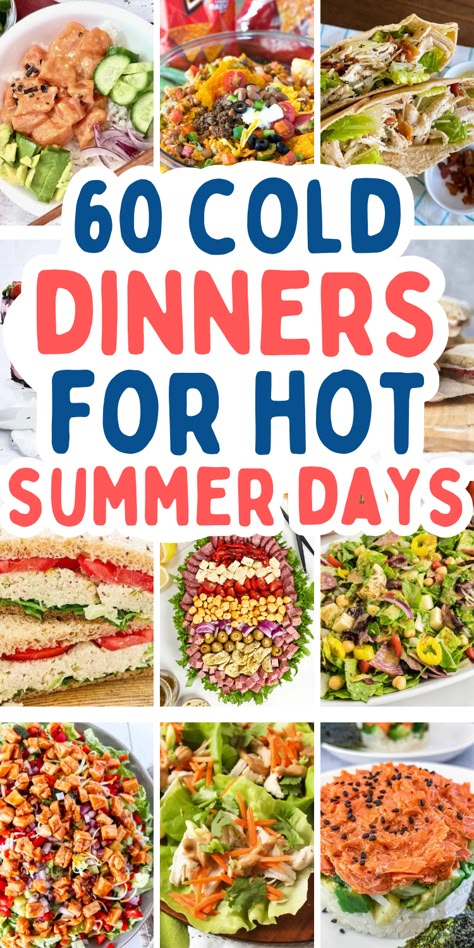 Quick summer dinner ideas for hot weather Cool Meals For Summer, Cold Chicken Dinner Ideas, Light Meals For Hot Days, Health Summer Meals, Summer Time Meal Ideas, Hot Night Dinners Summer, Summer No Cook Dinner Recipes, Easy Summer Dinner Ideas Simple, Cool Meals For Hot Days Summer