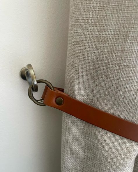 Tan leather tie backs #saddletan #tanleather #leathertiebacks #leatherhomeinterior #housedesign #homeinspiration #etsy Curtain Holder, Tab Curtains, Leather Decor, Leather Diy, Tan Leather, Leather Straps, House Interior, Curtains, House Design