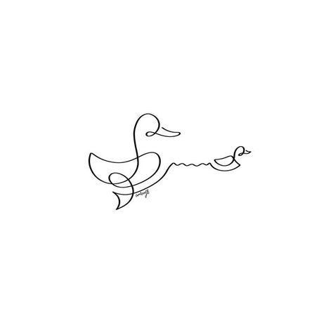 Lil Duck Tattoo, Duck Family Tattoo, Minimalist Duck Tattoo, Gran Tattoo, Simple One Line Drawings, Cute Duck Tattoo, Duck Tattoo Ideas, Goose Tattoo, Continuous Line Tattoo