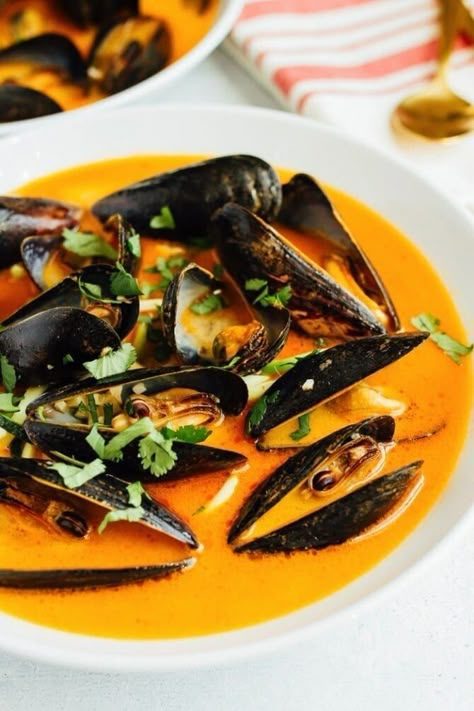 Mussel Fritters, Mussel Kitchen, Mussel Chowder, Thai Mussels, Curry Zucchini, Coconut Curry Mussels, Zucchini Noodle Recipes Healthy, Smoked Mussels, Mussel Soup