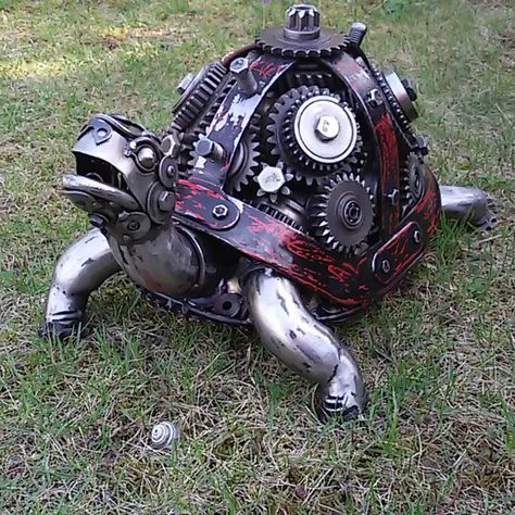 Steampunk Tendencies on Twitter: "Stunning turtle Made from car and motorcycle parts by⠀ Vadim Kolesnik ⠀… " Steampunk Turtle, Mechanical Creatures, Metal Turtle, Metal Sculpture Art, Metal Animals, Metal Sculpture Artists, Welded Art, Steampunk Animals, Steampunk Tendencies