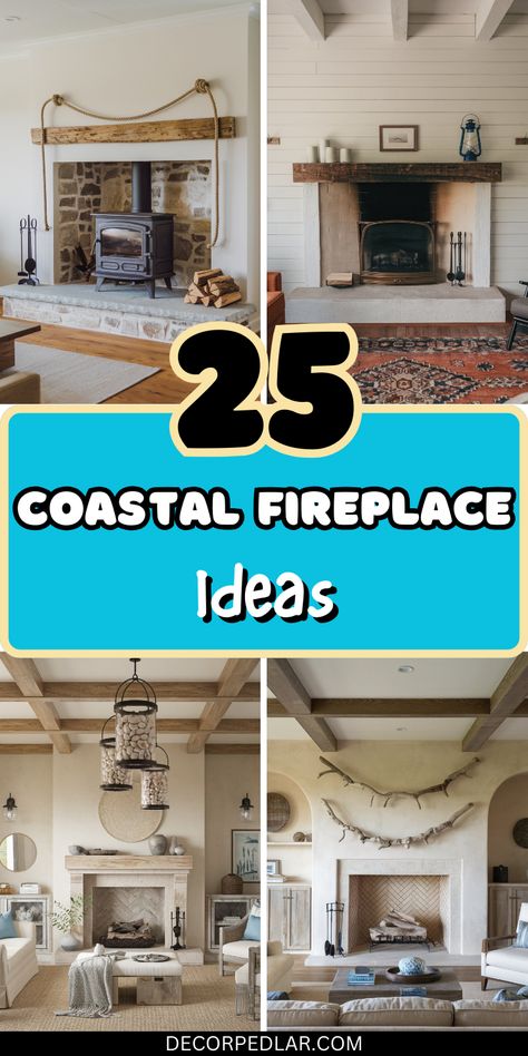 Fireplaces are a great way to add warmth and coziness to any room, and coastal bedrooms are no exception. Here are 20 coastal fireplace ideas to help you create the perfect space for relaxing and enjoying the beauty of the beach: Coastal Style Fireplace, Coastal Fireplace Wall, Coastal Fireplace Mantle Decor, Beach Fireplace Ideas, Coastal Mantel Decorating Ideas, Coastal Farmhouse Fireplace, Beach House Fireplace Ideas, Nautical Fireplace, Coastal Mantle