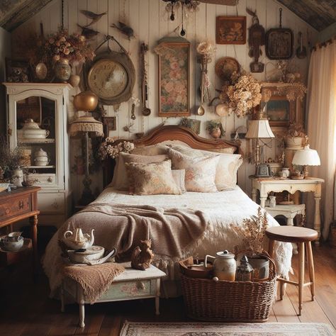 Room Inspo Antique, Vintage Bedroom Inspo Aesthetic, Vintage Quilt Aesthetic, Cottagecore House Ideas, Southern Style Bedroom, Small Vintage Bedroom, Room Ideas Cottagecore, Aesthetic Vintage Bedroom Ideas, Windowless Bedroom Ideas