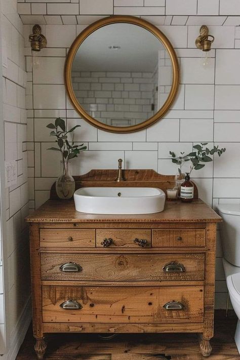 Creative Interiors & Exteriors design ideas, home and Garden Decoration | Love using old dressers for sinks | Facebook Dresser Sink Bathroom, Dresser Sink Vanity, Dresser Sink, Shed To Home, Dresser Vanity Bathroom, Bathroom Dresser, Add A Bathroom, Vintage Sink, Bathroom Shelf Decor