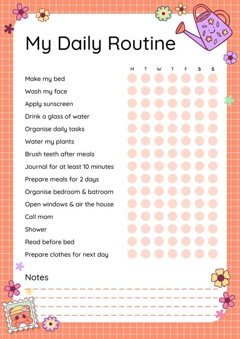 Cute Floral Daily Routine Checklist Daily Routine Checklist, Routine Checklist, Call Mom, Daily Task, Todo List, Checklist Template, Brand Kit, Open Window, Organization Bedroom