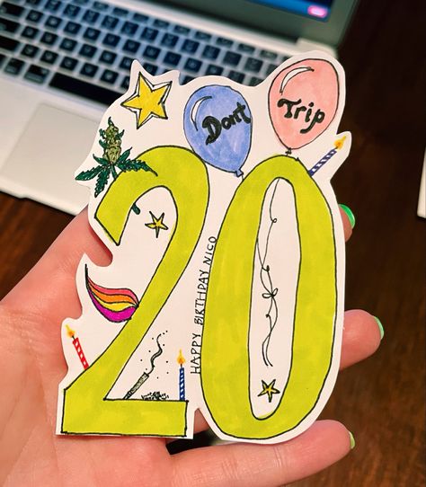 20th Birthday Card, Card Ideas Birthday, Drawing Birthday, Ideas Birthday Card, Sharpie Drawings, Birthday Card Ideas, Happy 20th Birthday, 20th Birthday Gift, Blue Pen